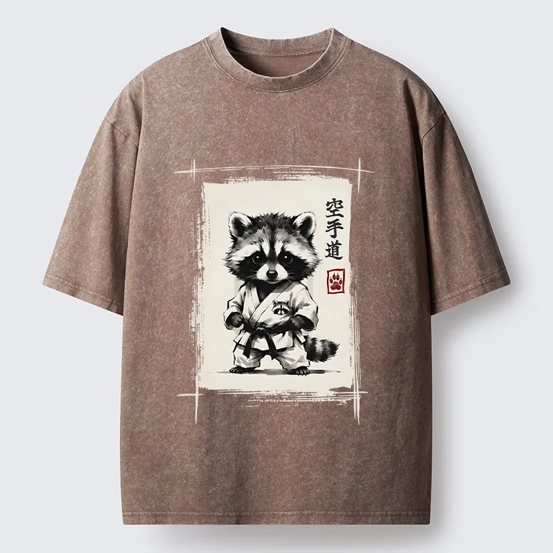 Tokyo‑Tiger Karate Raccoon Washed T‑Shirt