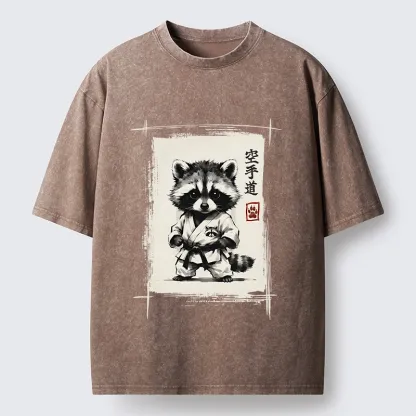Tokyo‑Tiger Karate Raccoon Washed T‑Shirt