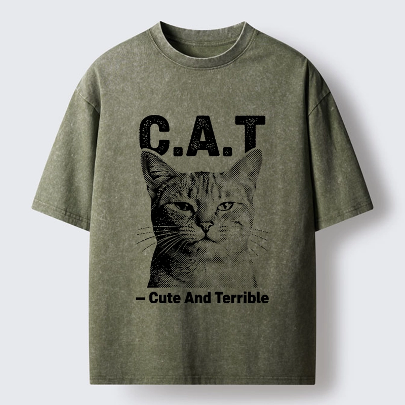 Tokyo-Tiger Cute Terrible Cat Washed T-Shirt