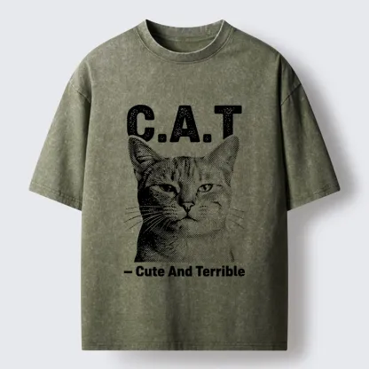 Tokyo-Tiger Cute Terrible Cat Washed T-Shirt
