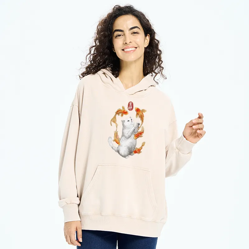Tokyo-Tiger Zen Cat And The Dancing Fish Washed Hoodie
