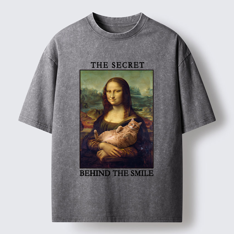 Tokyo‑Tiger Mona Lisa Cat Meme Washed T‑Shirt