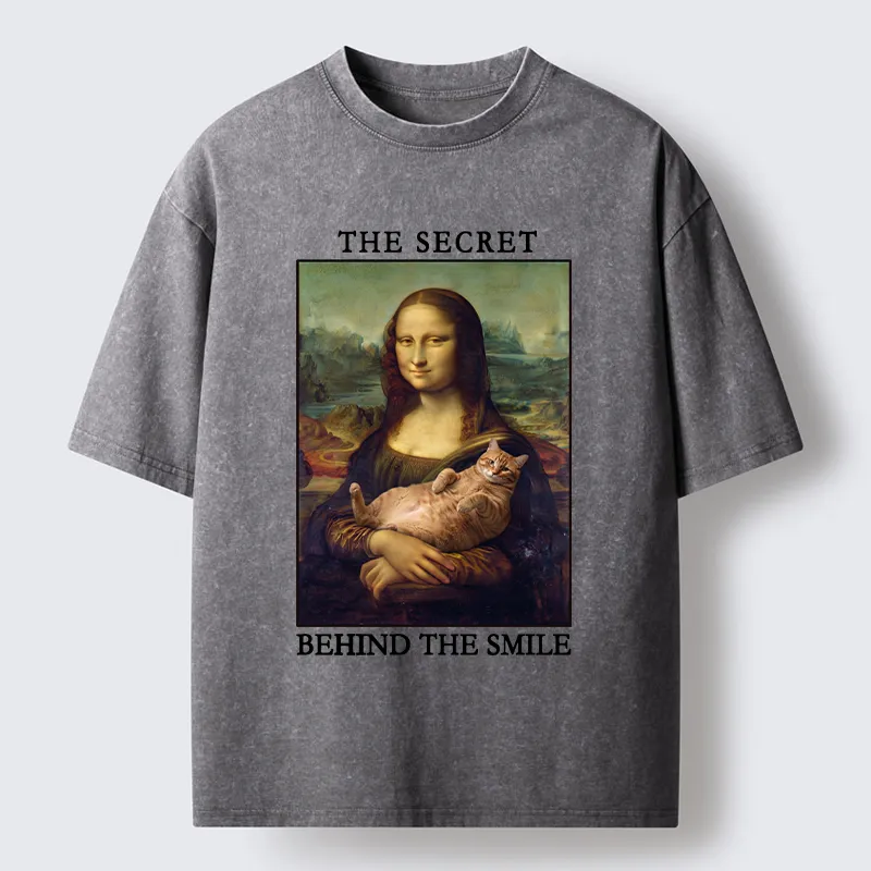 Tokyo‑Tiger Mona Lisa Cat Meme Washed T‑Shirt