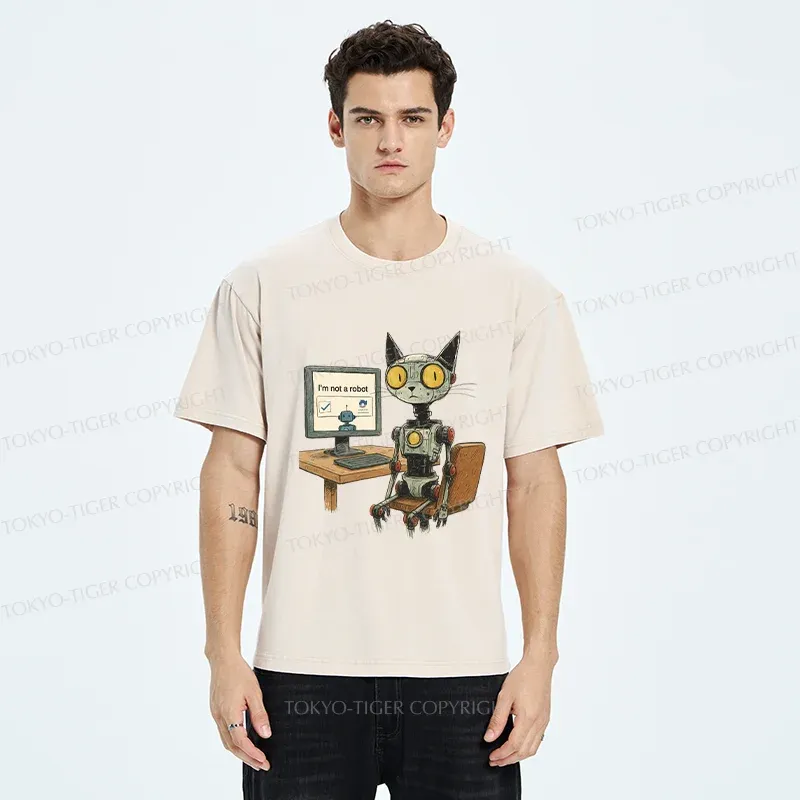 Tokyo-Tiger Robot Cat In Question Washed T-Shirt