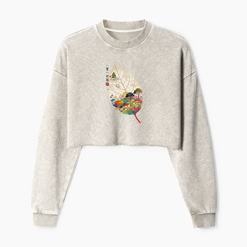 Tokyo-Tiger One Leaf Holds A Tiny Colorful World Washed Crop Sweatshirt