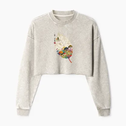 Tokyo-Tiger One Leaf Holds A Tiny Colorful World Washed Crop Sweatshirt