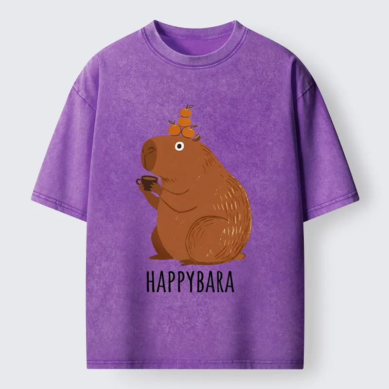 Tokyo-Tiger Cute Capybara Drinking Coffee Washed T-Shirt