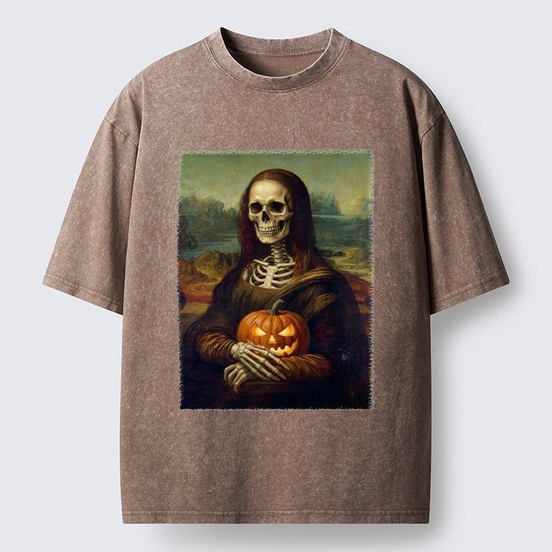 Tokyo-Tiger Skeleton Mona Lisa Meme Washed T-Shirt