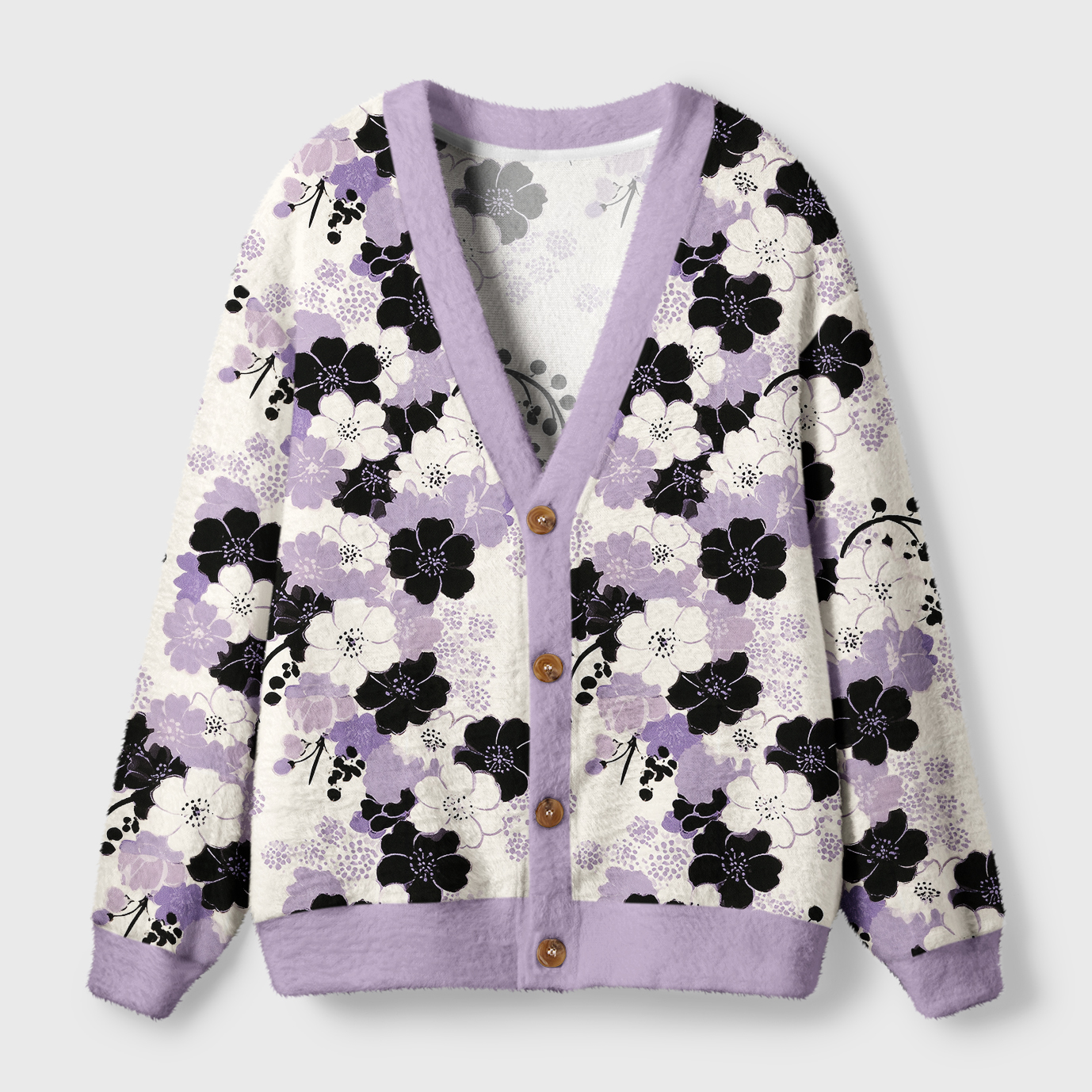 Tokyo-Tiger Delicate Petals In Dusky Purple Ugly Cardigan Sweater