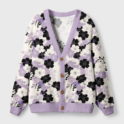 Tokyo-Tiger Delicate Petals In Dusky Purple Ugly Cardigan Sweater