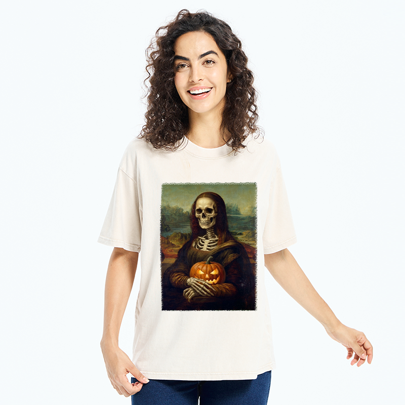 Tokyo-Tiger Skeleton Mona Lisa Meme Washed T-Shirt