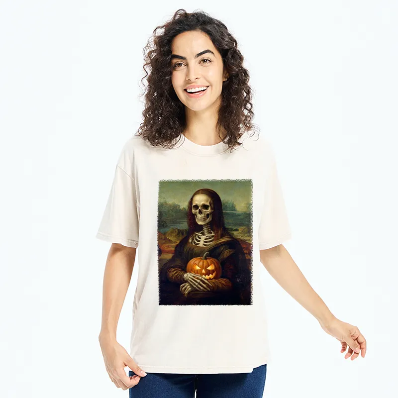 Tokyo-Tiger Skeleton Mona Lisa Meme Washed T-Shirt