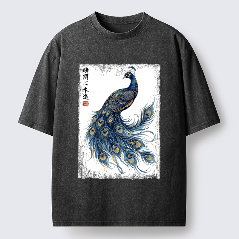 Tokyo-Tiger Elegant Peacock Art Washed T-Shirt