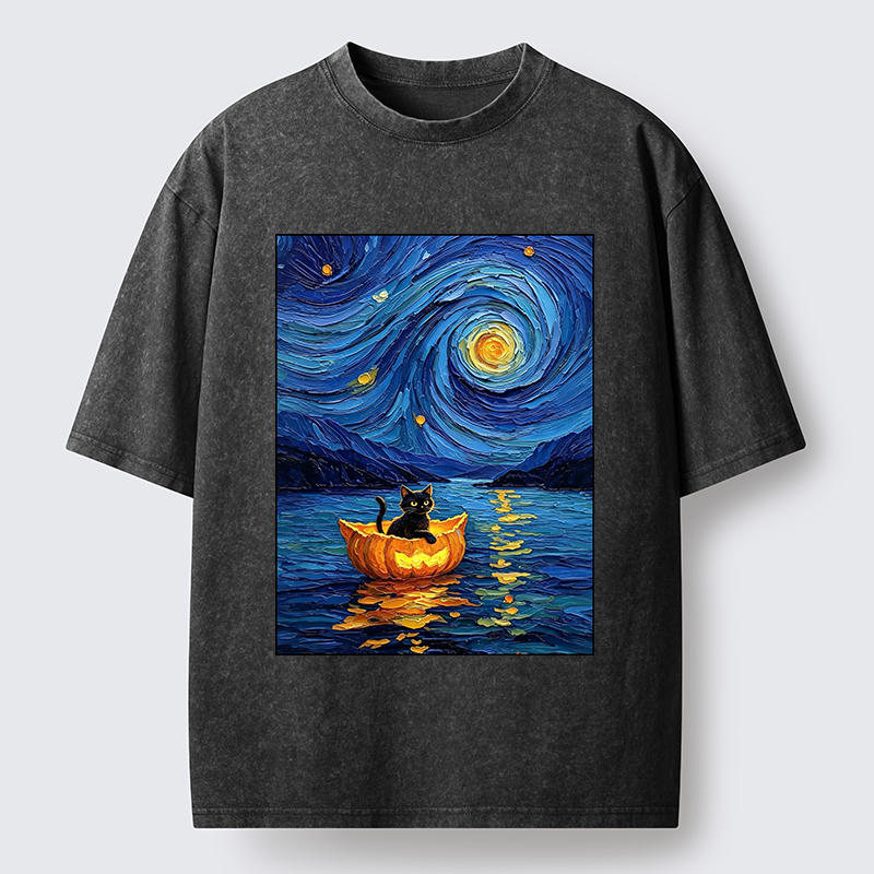 Tokyo‑Tiger Pumpkin Boat Cat Washed T-Shirt