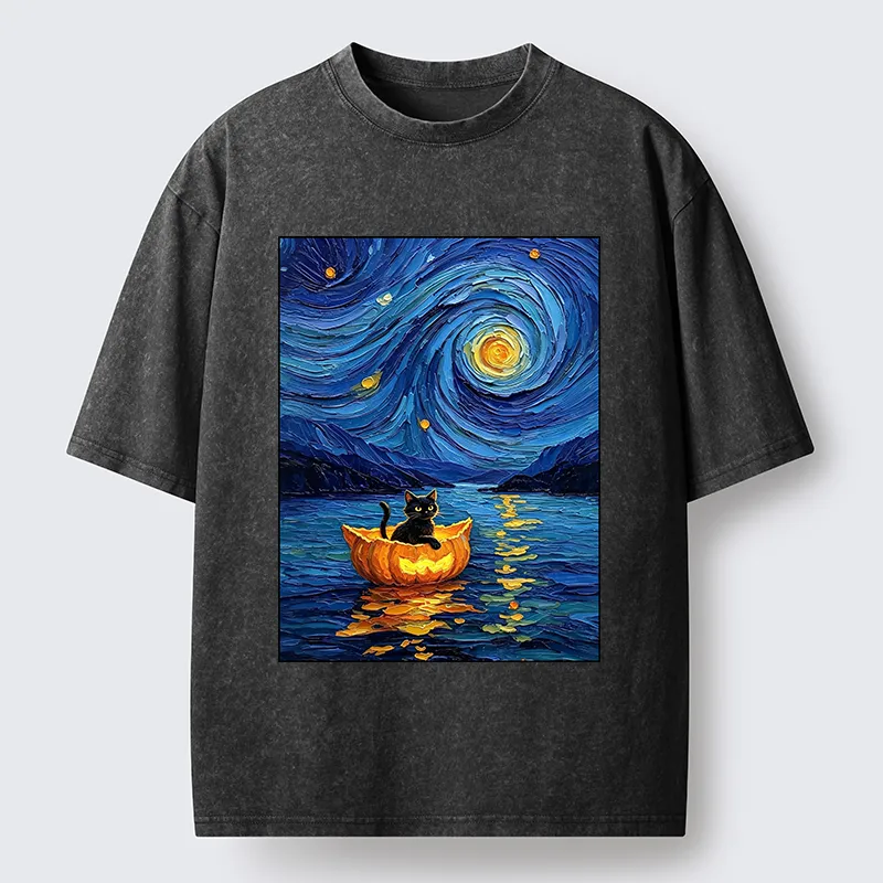 Tokyo‑Tiger Pumpkin Boat Cat Washed T-Shirt
