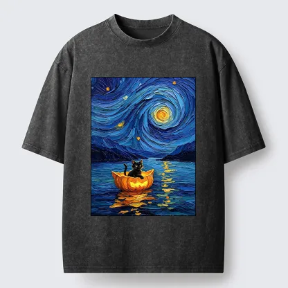 Tokyo‑Tiger Pumpkin Boat Cat Washed T-Shirt