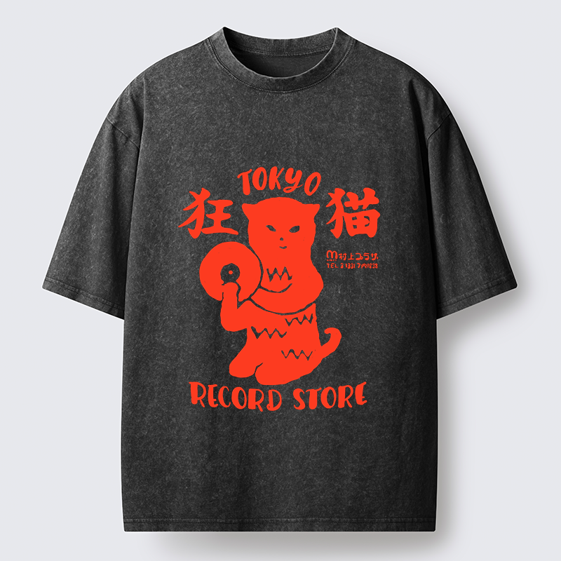Tokyo-Tiger Wild Cat Vinyl Art Washed T-Shirt