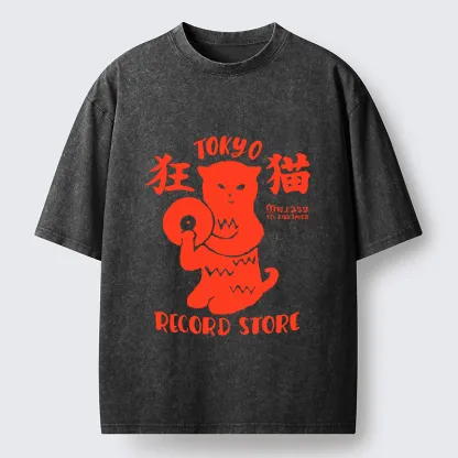 Tokyo-Tiger Wild Cat Vinyl Art Washed T-Shirt
