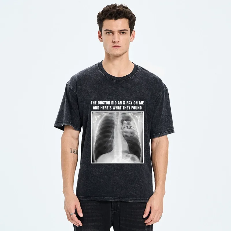 Tokyo-Tiger Relatable Cat Lover X Ray Joke Graphic Washed T-Shirt