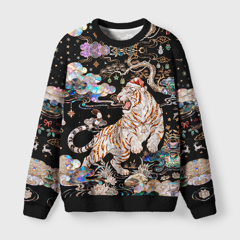 Tokyo-Tiger Celestial Tiger Rising Fuzzy Christmas Ugly Sweatshirt