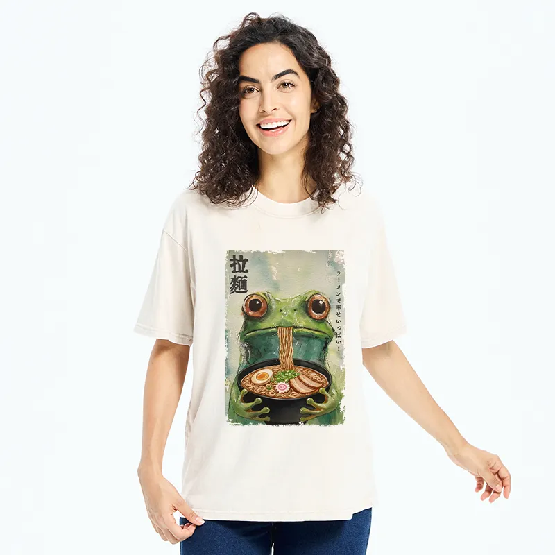 Tokyo-Tiger Spacey Frog Eating Ramen Washed T-Shirt