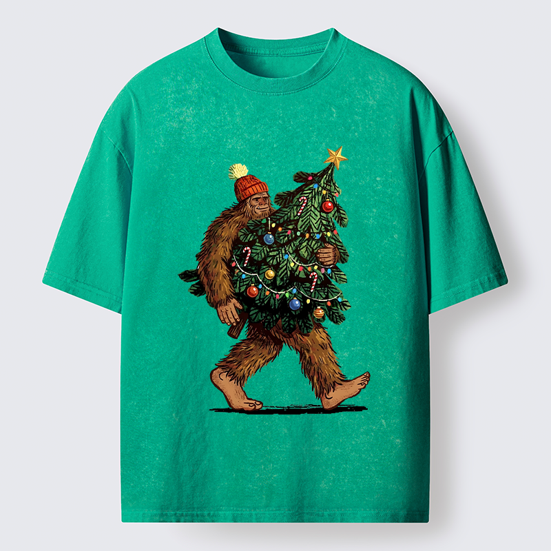 Tokyo-Tiger Monster Carrying Christmas Tree Washed T-Shirt
