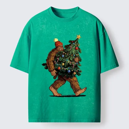 Tokyo-Tiger Monster Carrying Christmas Tree Washed T-Shirt