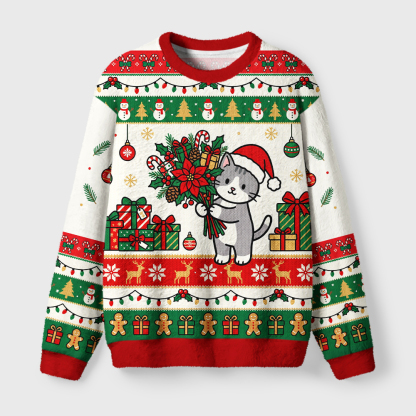 Tokyo-Tiger Funny Cat Bouquet Fuzzy Christmas Ugly Sweatshirt