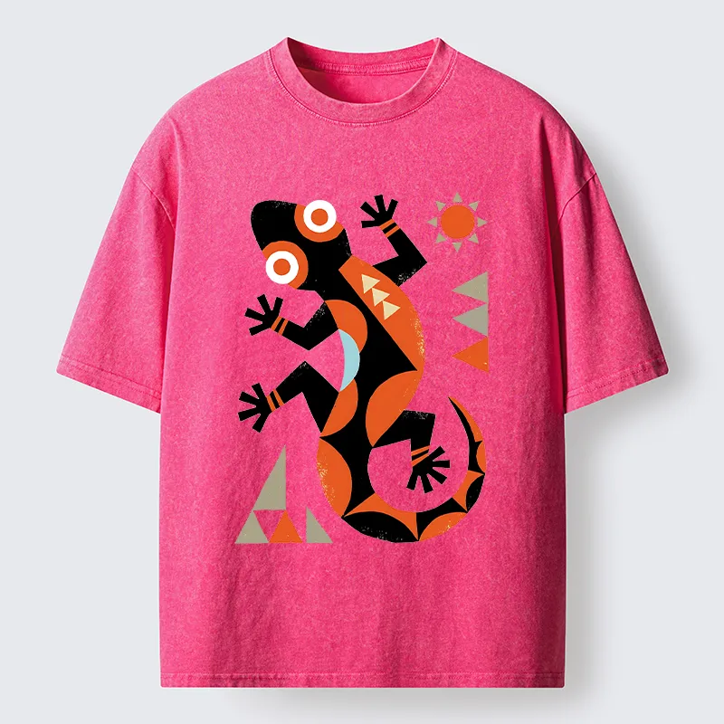 Tokyo-Tiger Abstract Geometric Gecko Washed T-Shirt