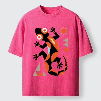 Tokyo-Tiger Abstract Geometric Gecko Washed T-Shirt