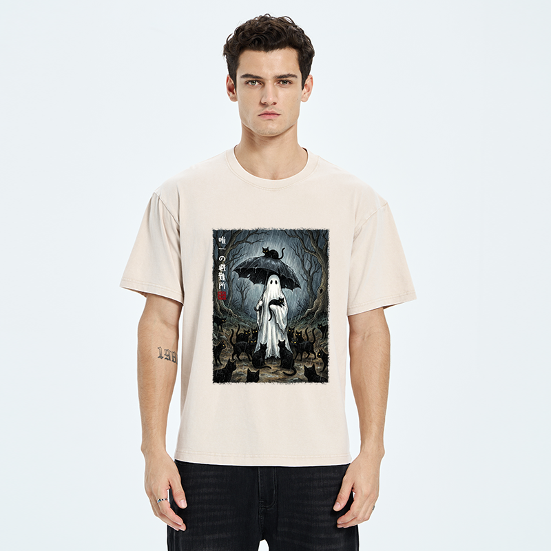 Tokyo‑Tiger Ghost Cat Shelter Washed T‑Shirt