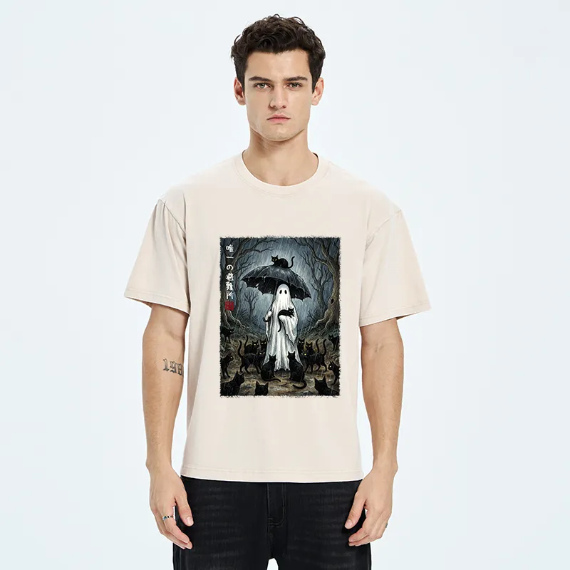 Tokyo‑Tiger Ghost Cat Shelter Washed T‑Shirt
