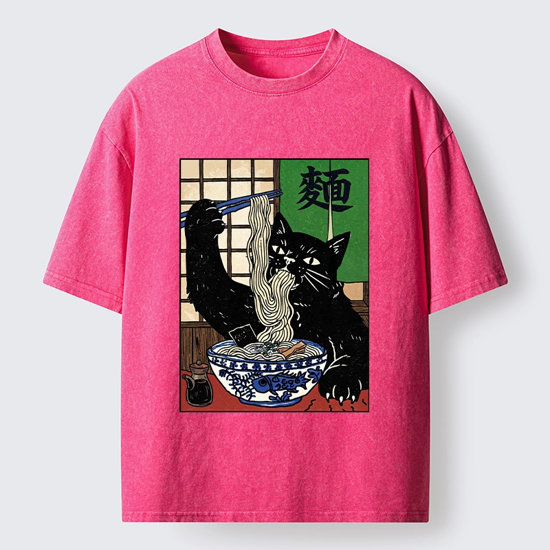 Tokyo‑Tiger Ramen Cat Vibes Washed T‑Shirt