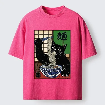 Tokyo‑Tiger Ramen Cat Vibes Washed T‑Shirt