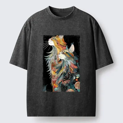 Tokyo‑Tiger Bohemian Cat Pair Washed T‑shirt
