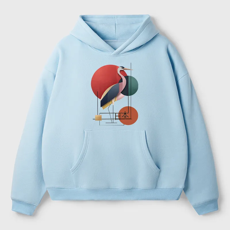 Tokyo-Tiger Geometric Crane Art Adult Fleece Hoodie