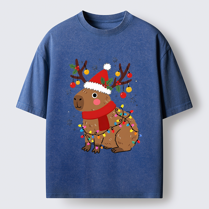 Tokyo-Tiger Cute Christmas Capybara Washed T-Shirt