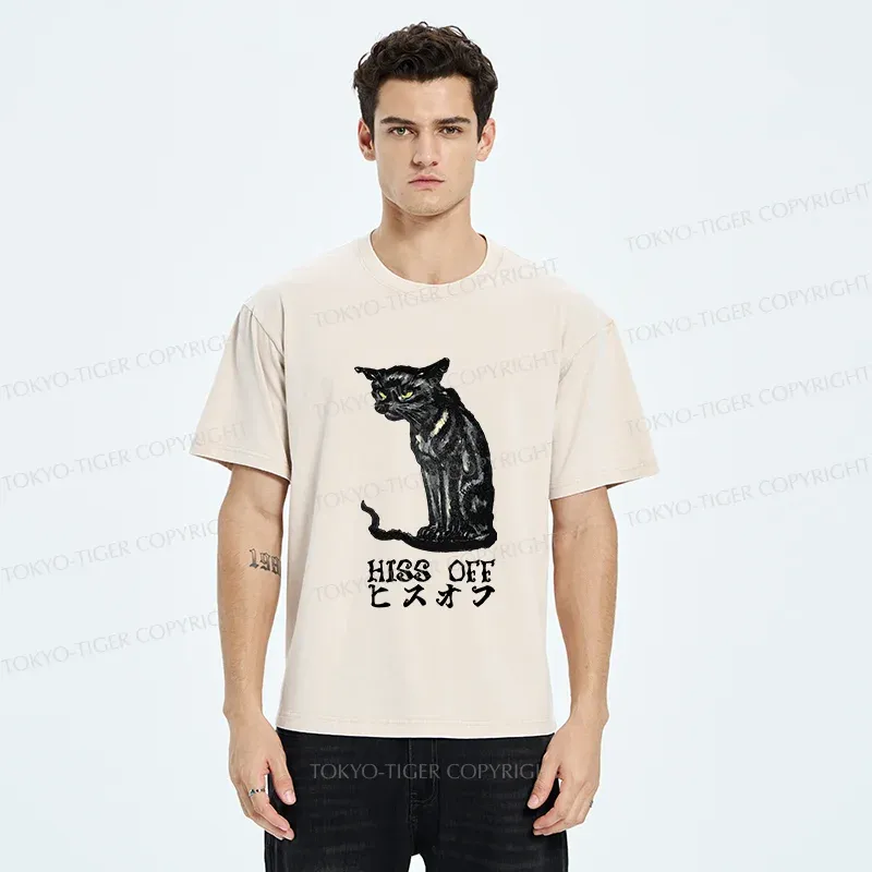 Tokyo-Tiger Watchful Black Cat Washed T-Shirt
