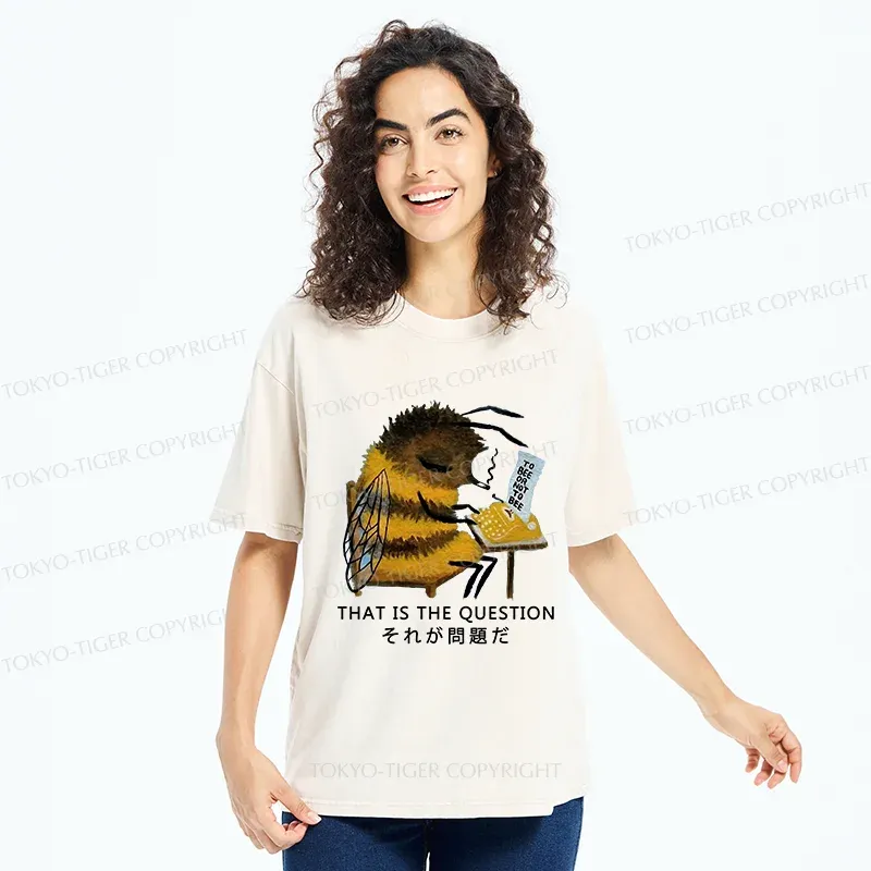 Tokyo-Tiger Bee Writer Funny Washed T-Shirt