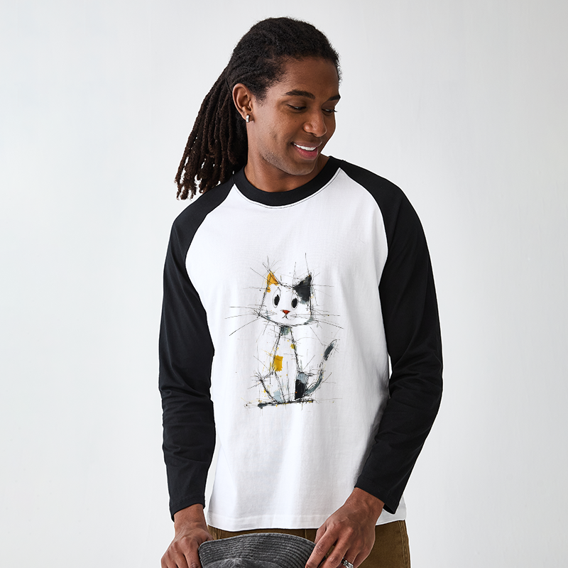 Tokyo-Tiger Minimal Splash Ink Cute Cat Raglan Long Sleeve T-shirt
