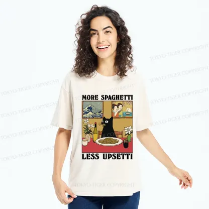 Tokyo-Tiger Cat Eating Pasta Washed T-Shirt