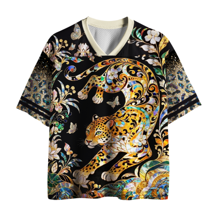 Tokyo-Tiger Abalone Shell Floral Golden Leopard Mesh Jersey