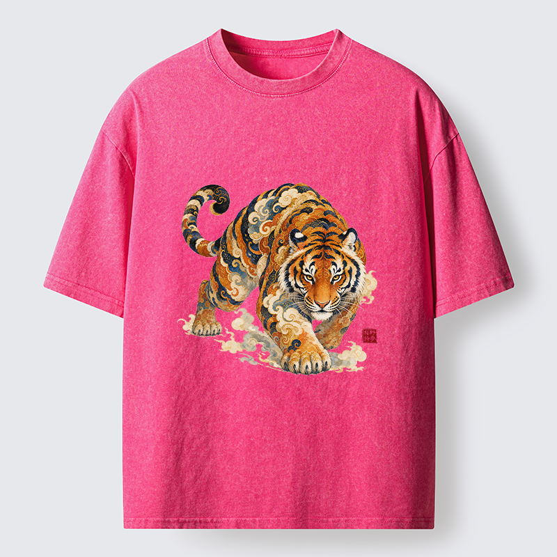 Tokyo-Tiger Vintage Cloud Tiger Print Washed T-Shirt