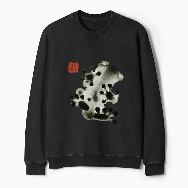 Tokyo-Tiger Ink Painting Frog Washed Terry Sweatshirt