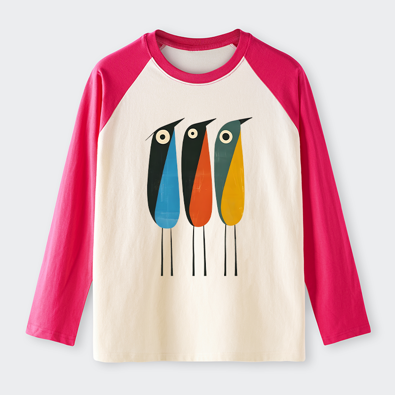 Tokyo-Tiger Bold Shape Birds Raglan Long Sleeve T-shirt
