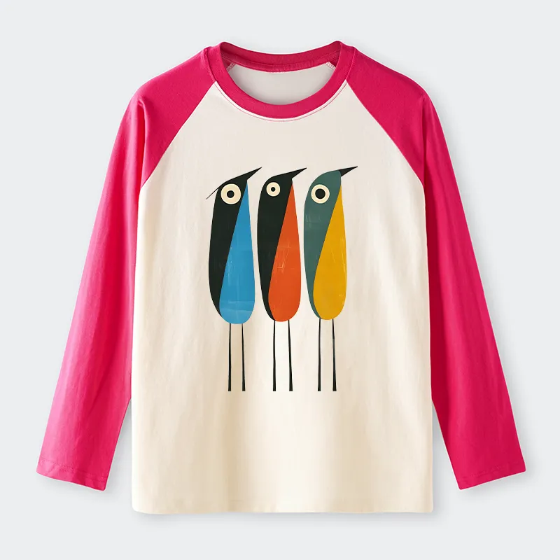 Tokyo-Tiger Bold Shape Birds Raglan Long Sleeve T-shirt