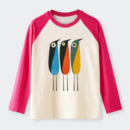Tokyo-Tiger Bold Shape Birds Raglan Long Sleeve T-shirt
