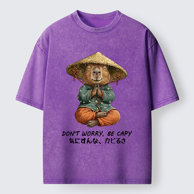 Tokyo-Tiger Zen Capybara Funny Meme Washed T-Shirt
