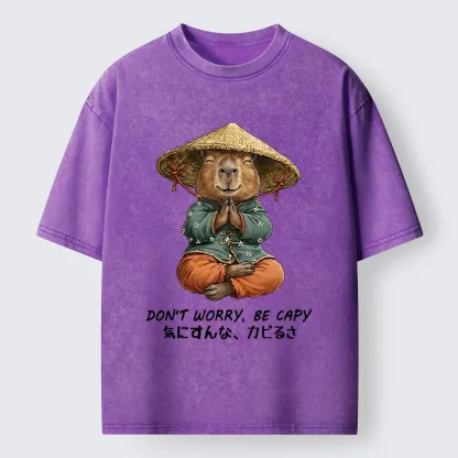 Tokyo-Tiger Zen Capybara Funny Meme Washed T-Shirt