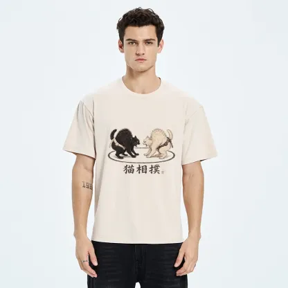 Tokyo-Tiger Cat Sumo Battle Funny Meme Washed T-Shirt